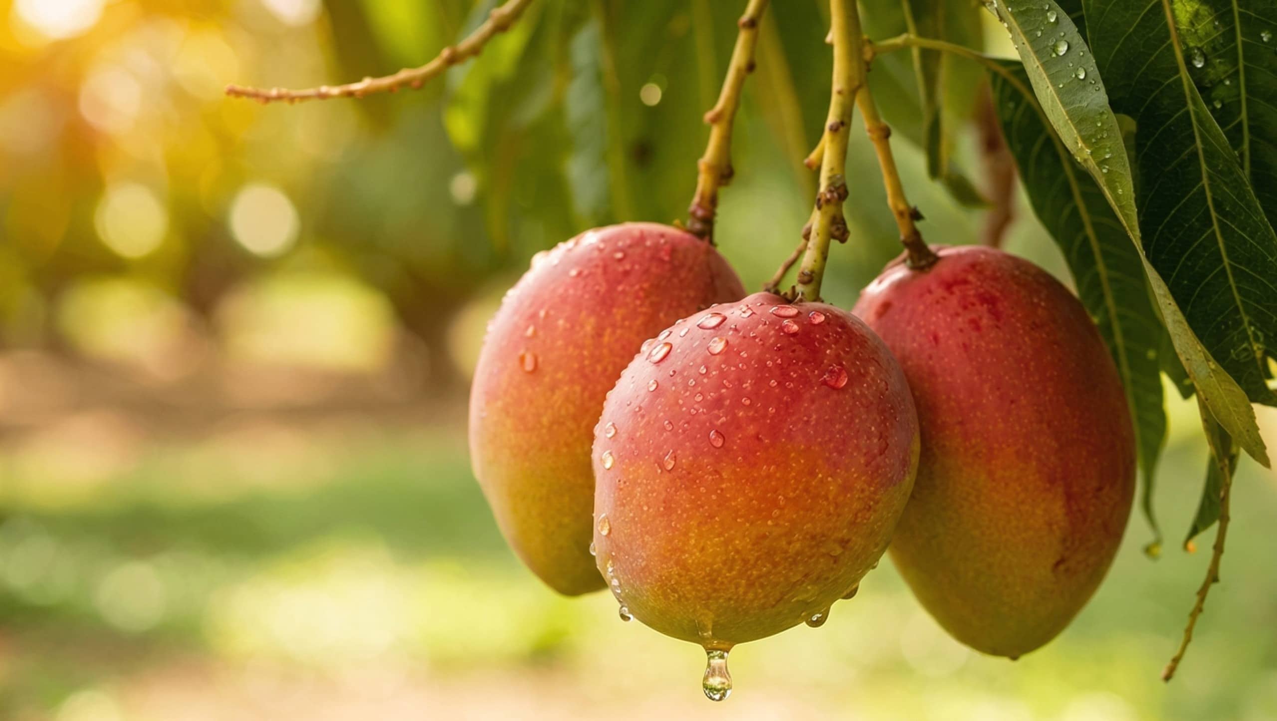 Lush green orchard landscape during sunrise
